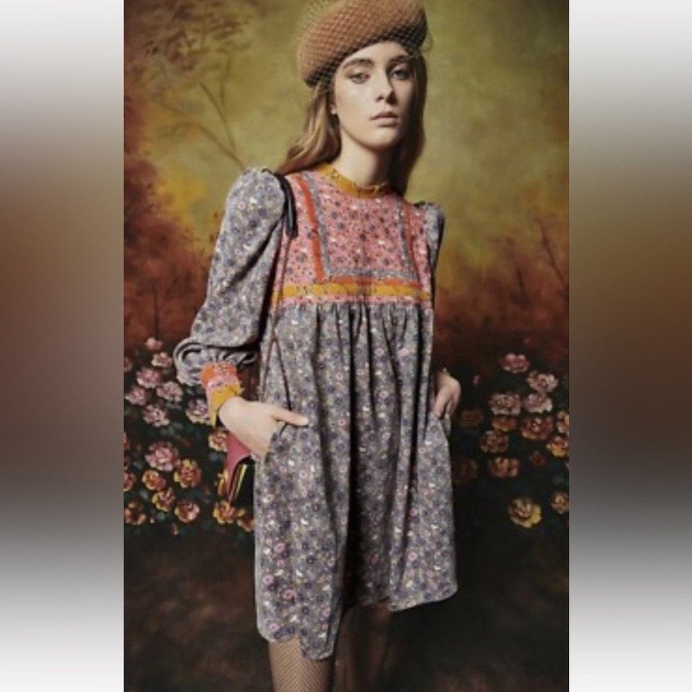 CeliaB Buckeye Tree Floral Corduroy Mini Dress Sz Large